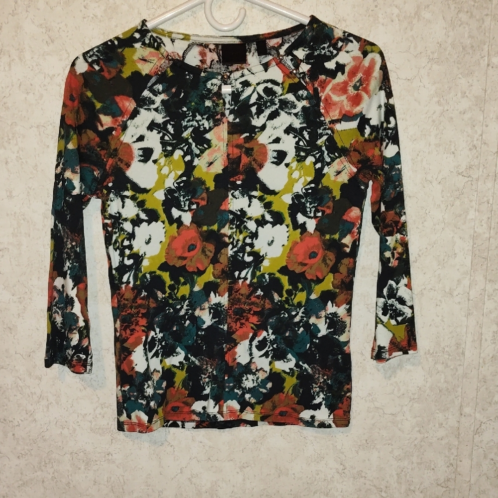 Black and Orange Fitted Graphic Blouse